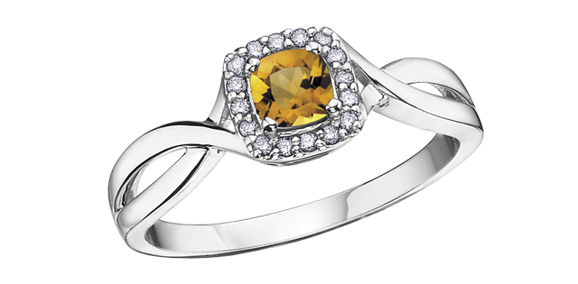 Bague or blanc, citrine, 7 pts dia tot - DX533CI - Corona