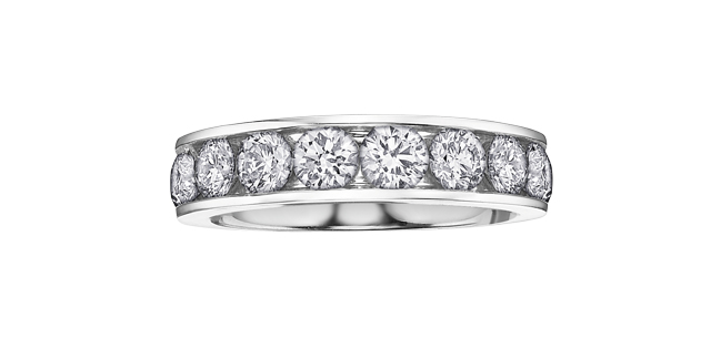 Jonc semi-éternité or blanc 10 carats, 10 points de diamant total - DX552W10 - Corona