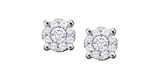 Boucles d'oreilles fixes or blanc 10 carats, 26 points de diamant total - DX555W26 - Corona