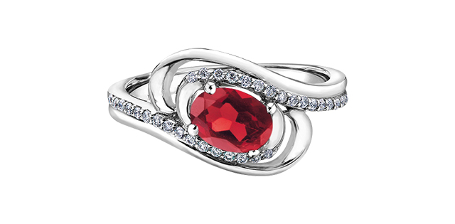 Bague or blanc rubis & 13 pts dia tot