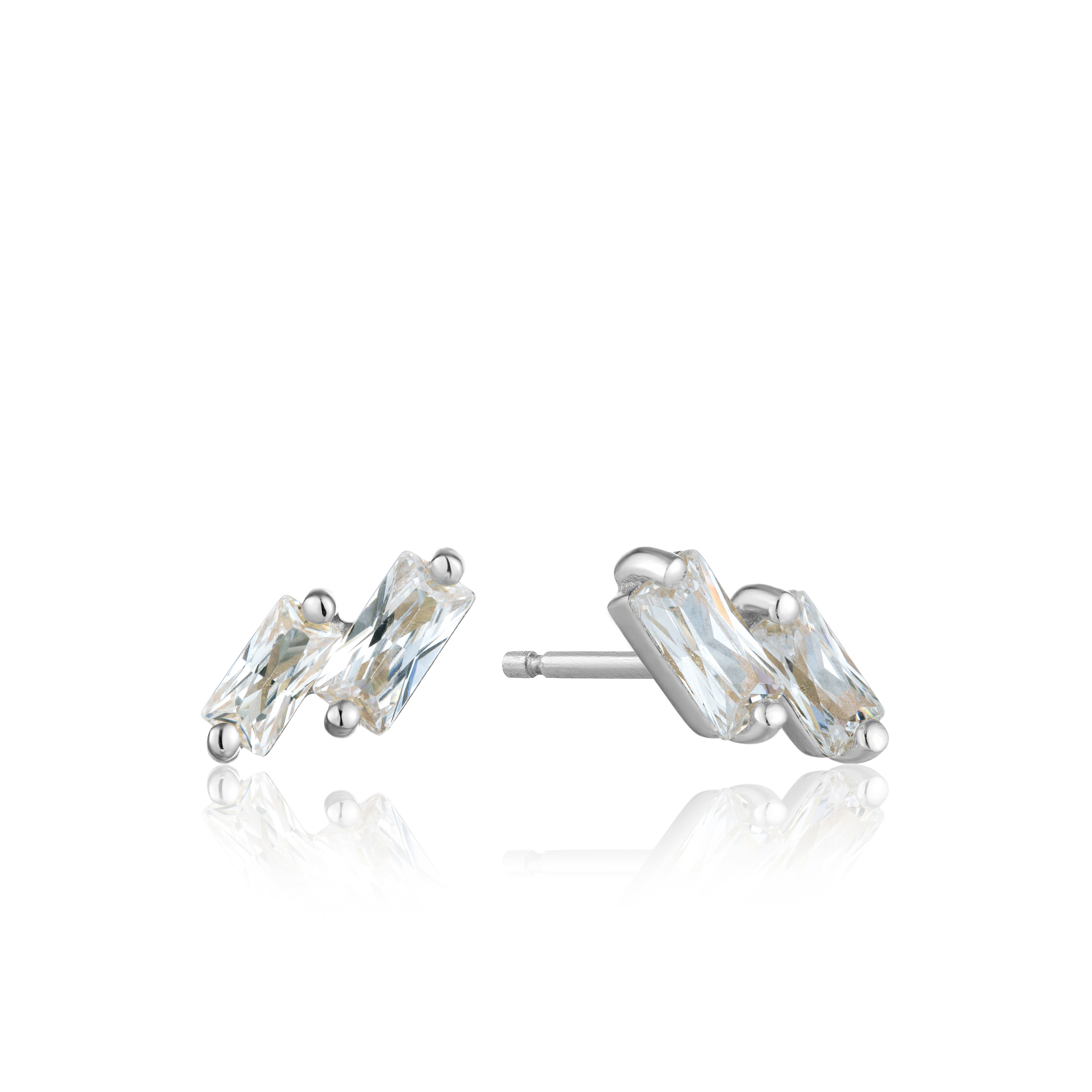 Boucles d'oreilles fixes argent rhodié, zircons incolores - E018-07H - Ania Haie