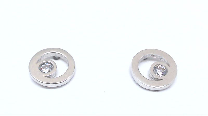 Boucles d'oreilles fixes rondes, or blanc 10 carats, zircons incolores - EAS-2929-B - Exclusivités