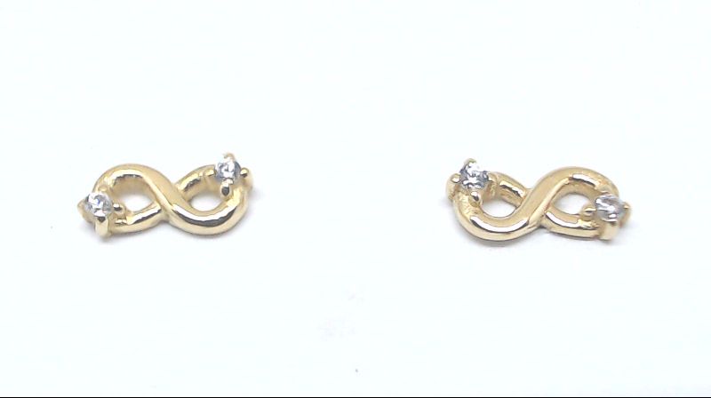 Boucles d'oreilles fixes symbole de l'infini, or jaune 10 carats, zircons incolores