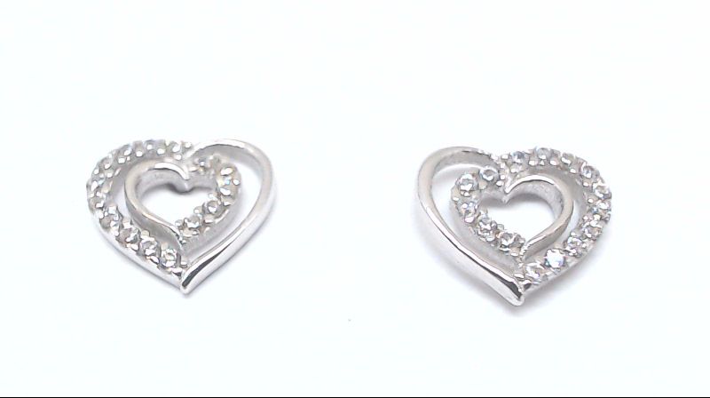 Boucles d'oreilles fixes coeurs, or blanc 10 carats, zircons incolores - EAS-6836-B - Exclusivités