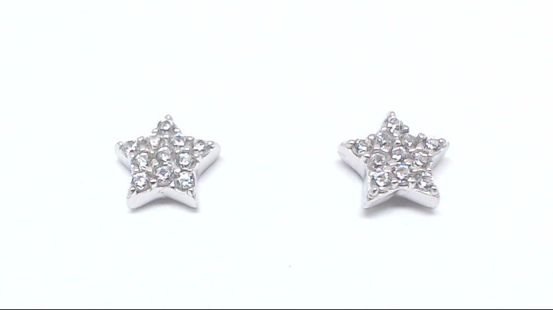 Boucles d'oreilles fixes étoiles, or blanc 10 carats, zircons incolores