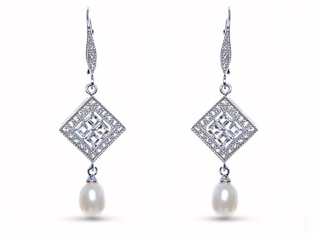 White topaz freshwater pearl silver earrings - EF56681 - Nishi Pearls