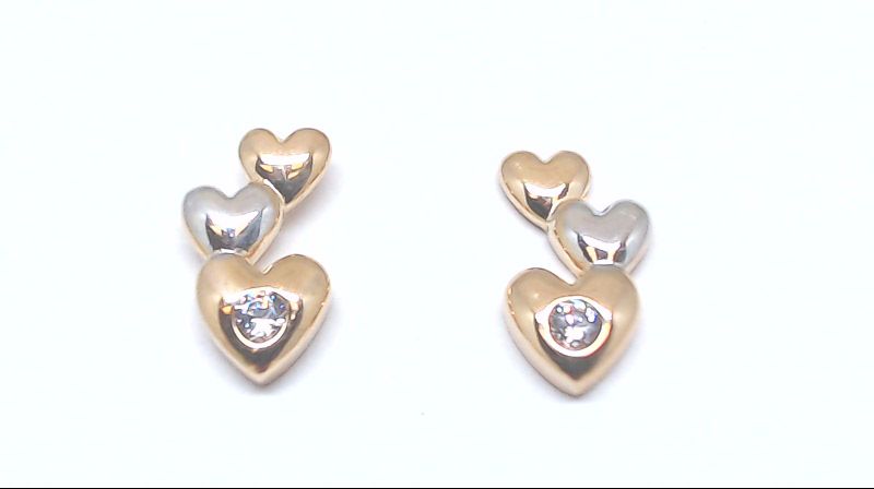 Boucles d'oreilles fixes coeurs, or 2 tons (rose/blanc) 10 carats, zircons incolores - EMDD01-1873-2TR - Exclusivités