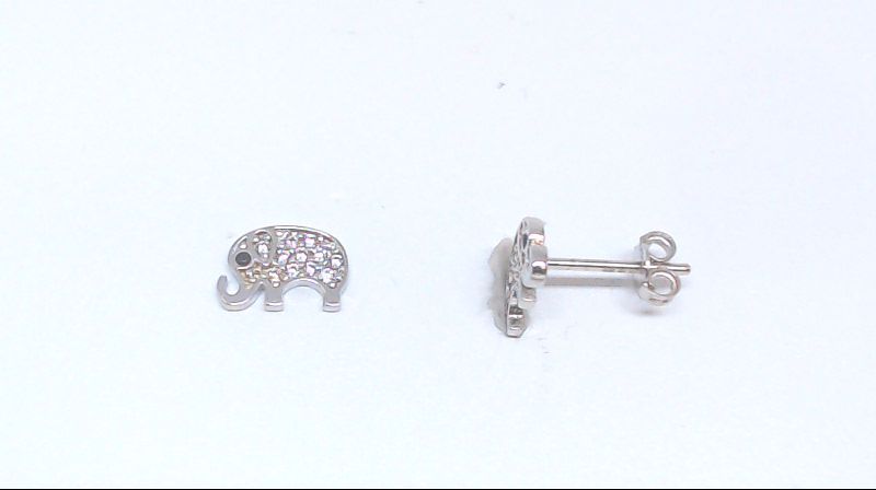 Boucles d'oreilles fixes éléphants, or blanc 10 carats, zircons incolores - ERT-170-B - Exclusivités