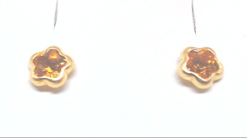 Boucles d’oreilles fixes vissées fleur, or jaune 14 carats, zircons jaunes Boucles d’oreilles fixes vissées fleur, or jaune 14 carats, zircons jaunes