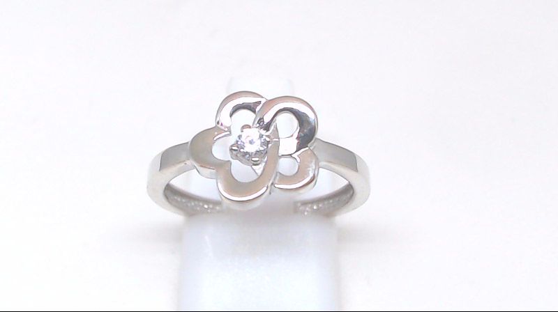 Bague fleur, or blanc 10 carats, zircon incolore - GTK364-R-B - Exclusivités