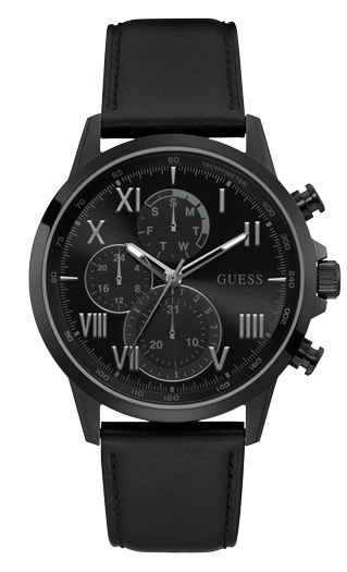 Montre cuir noir, acier inoxydable noir, fond noir - GW0011G2 - Guess