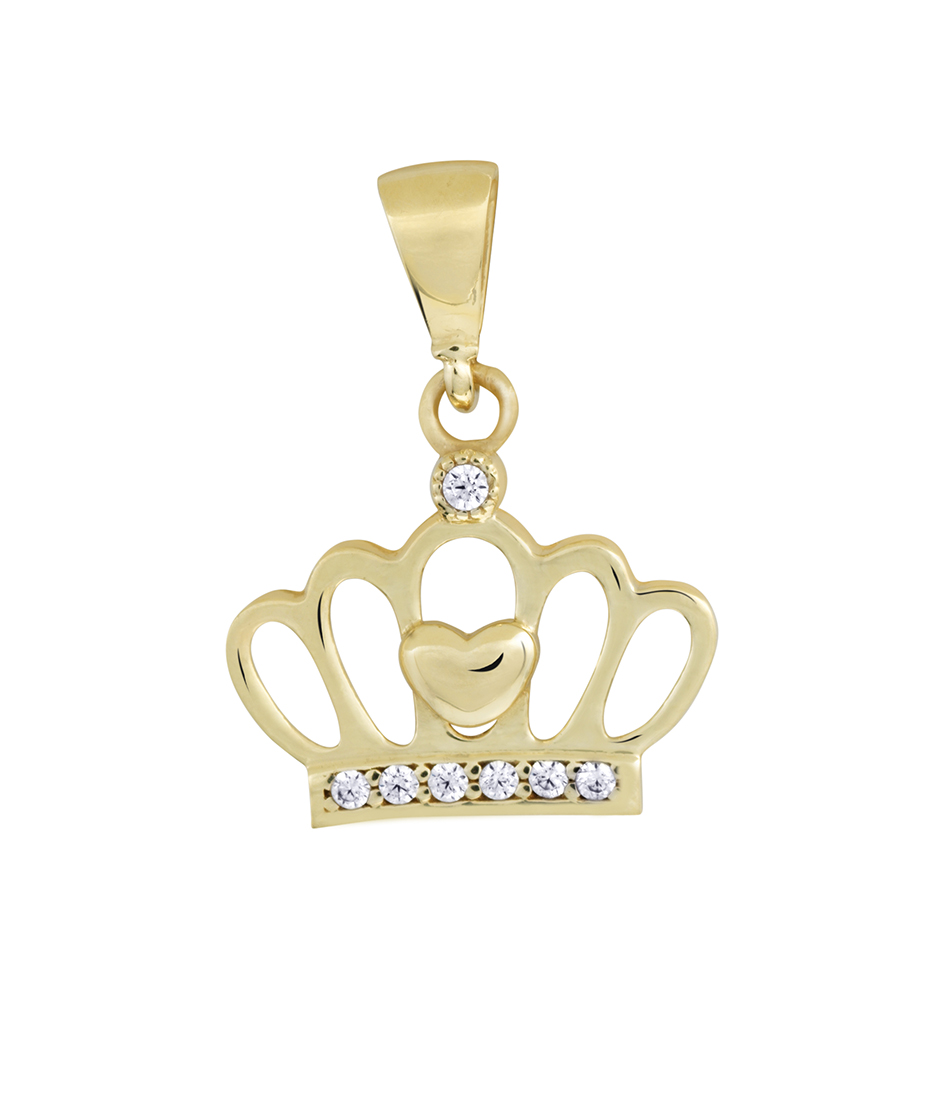 Pendentif couronne, or jaune, zircons - H61 - Exclusivités