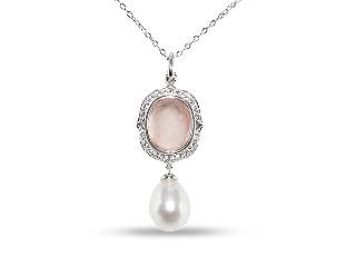 Perle d'eau douce 9-10 mm & quartz rose - JF56842W18-1 - Nishi Pearls