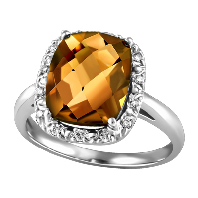 Bague or blanc quartz fumé 8.5 pts dia tot Bague or blanc quartz fumé 8.5 pts dia tot