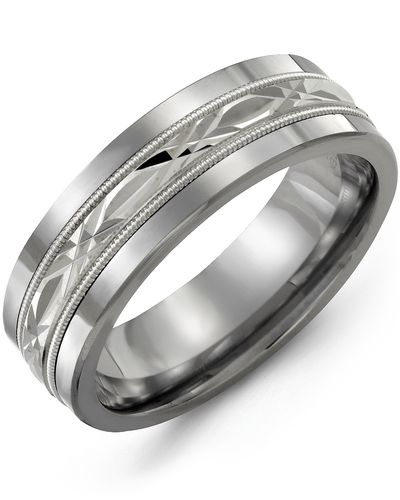 Jonc tungstène, or blanc 10 carats, 7 millimètres Jonc tungstène, or blanc 10 carats, 7 millimètres