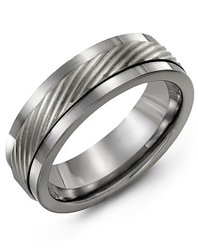 Jonc tungstène, or blanc 10 carats, 11 millimètres - MAE110TW - Madani