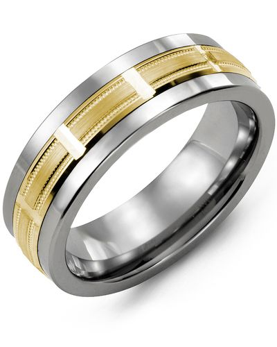 Jonc tungstène, or jaune 10 carats, 7 millimètres - MAH710TY - Madani
