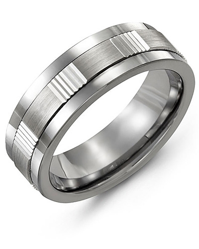 Jonc tungsten et or blanc 10 kt 7 mm - MAN710TW - Madani