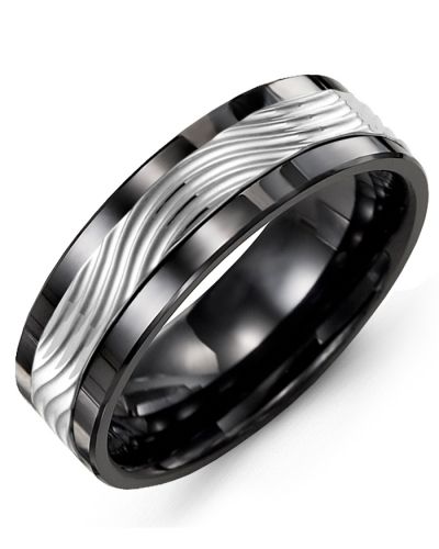 Jonc céramique noire, or blanc 10 carats, 7 millimètres - MAV710CW - Madani