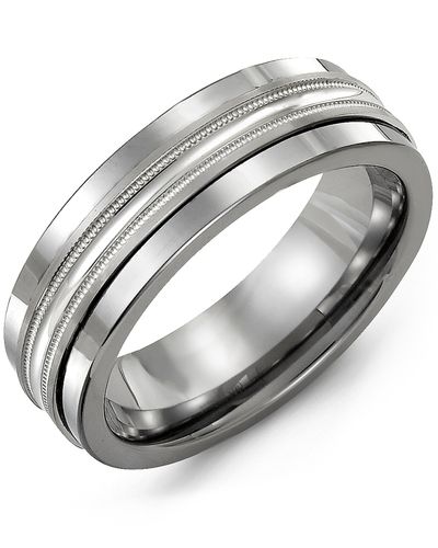 Jonc tungstène, or blanc 10 carats, 7 millimètres Jonc tungstène, or blanc 10 carats, 7 millimètres