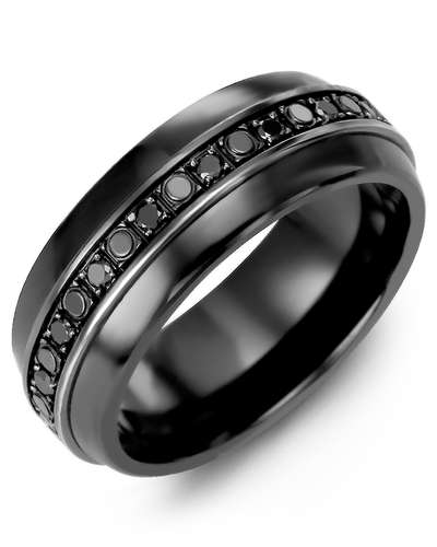 Jonc céramique noire, or noir 10 carats, 36 points de diamant noir total, 8.5 millimètres - MFD810JF-36B - Madani