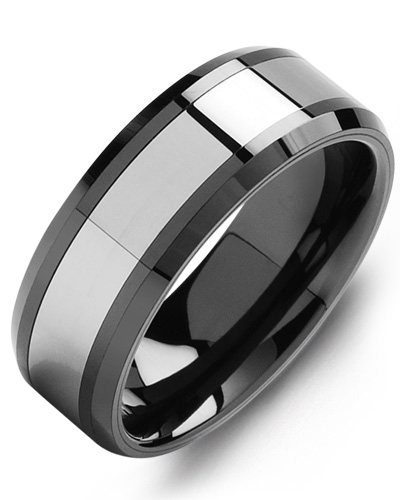 Jonc céramique noire, tungstène, 8 millimètres - MGN800CT - Madani