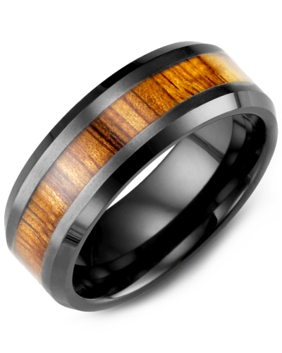 Jonc céramique noire, bois de Koa, 8 millimètres - MHC800CD - Madani