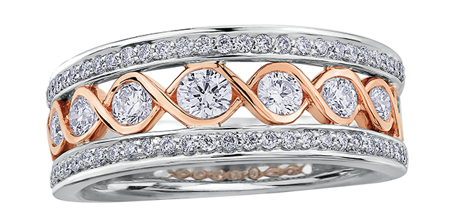Bague 2 tons rose 75 pts dia certificat Bague 2 tons rose 75 pts dia certificat