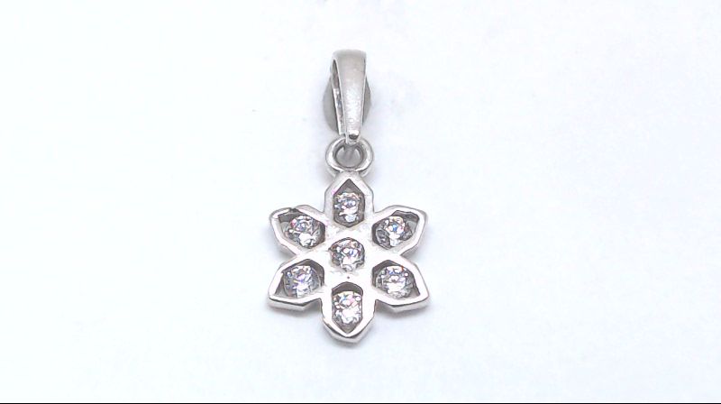 Pendentif fleur, or blanc 10 carats, zircons incolores - MNM244-B-P - Exclusivités