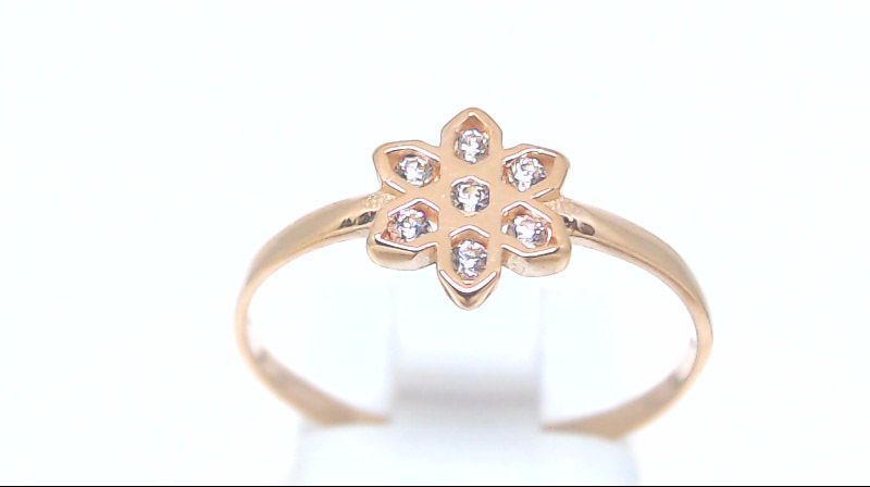 Bague fleur, or rose 10 carats, zircons incolores