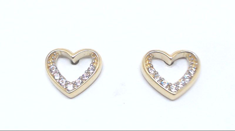 Boucles d'oreilles fixes coeurs, or jaune 10 carats, zircons incolores - MNM53-J-BO - Exclusivités