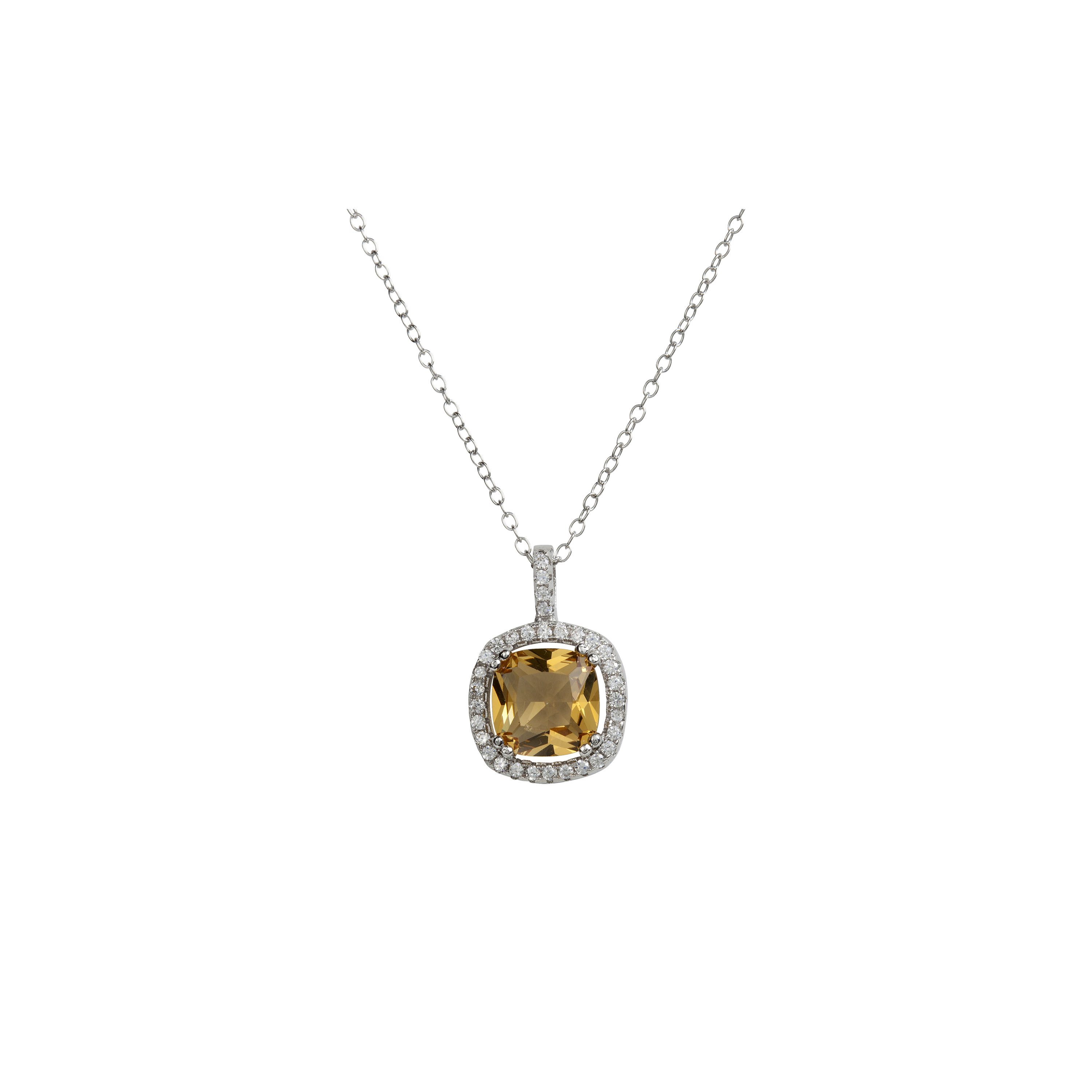 Pendentif argent, citrine synthétique, zircons
