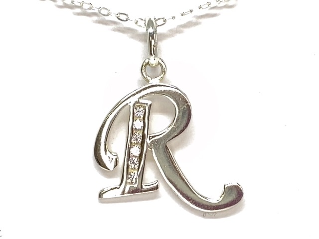 Pendentif lettre r, argent, zircons - N3762-R - Création Gl