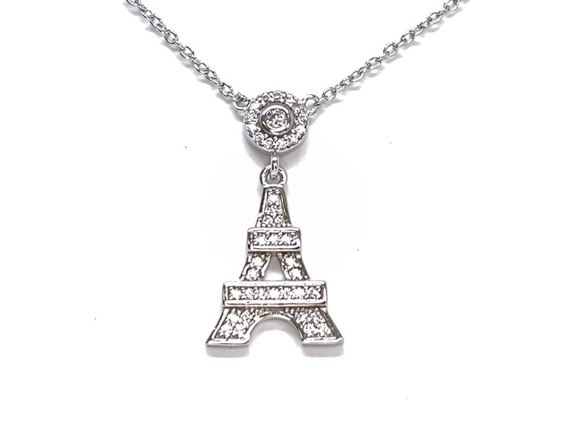 Collier tour eiffel, argent, zircons - N4398 - Création Gl