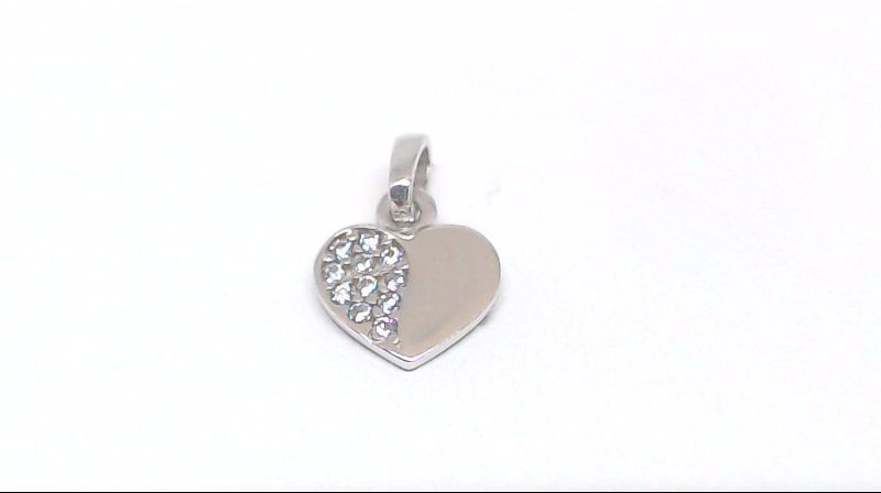 Pendentif coeur, or blanc 10 carats, zircons incolores - POZ-540-B - Exclusivités