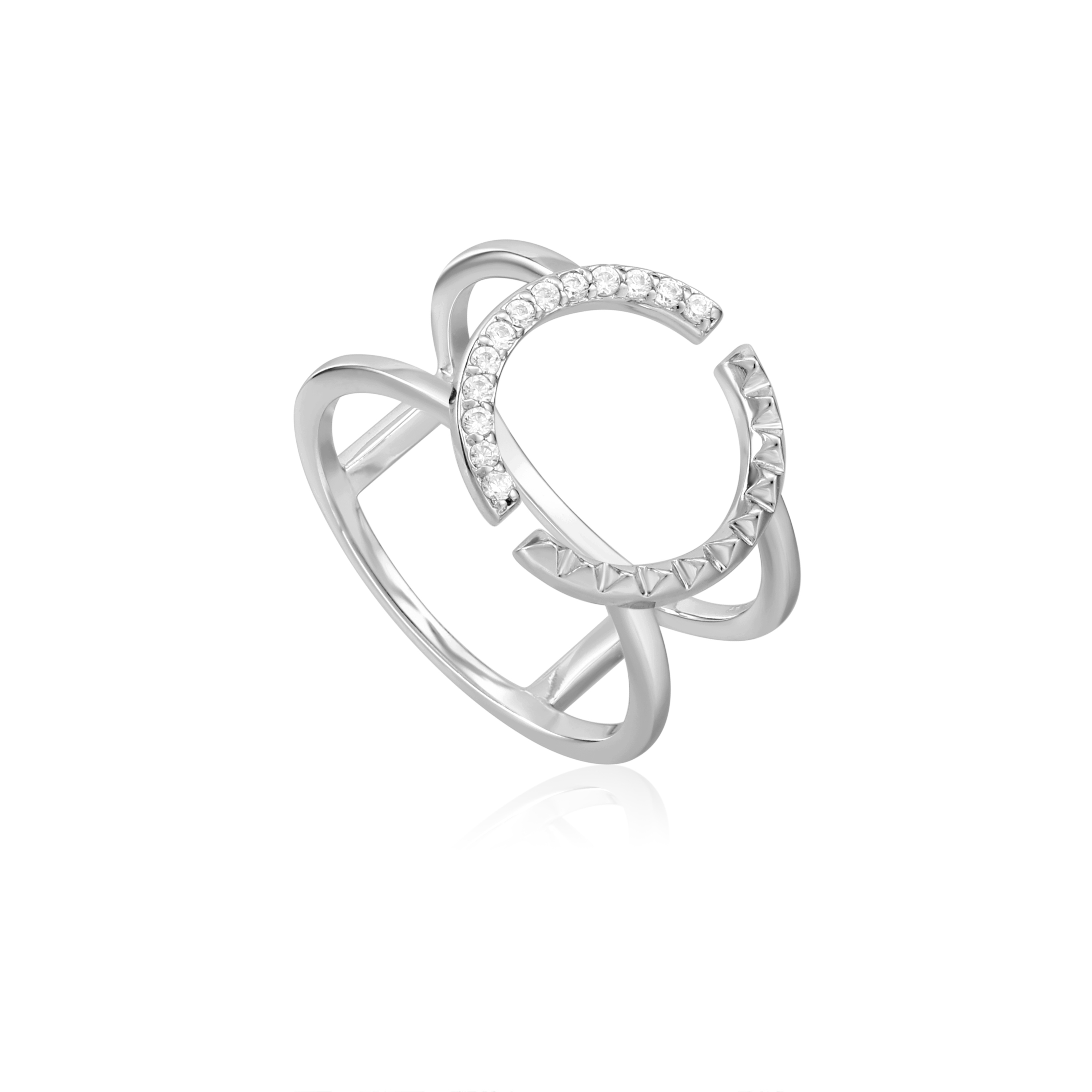 Bague ajustable argent rhodié, zircons - R025-01H - Ania Haie