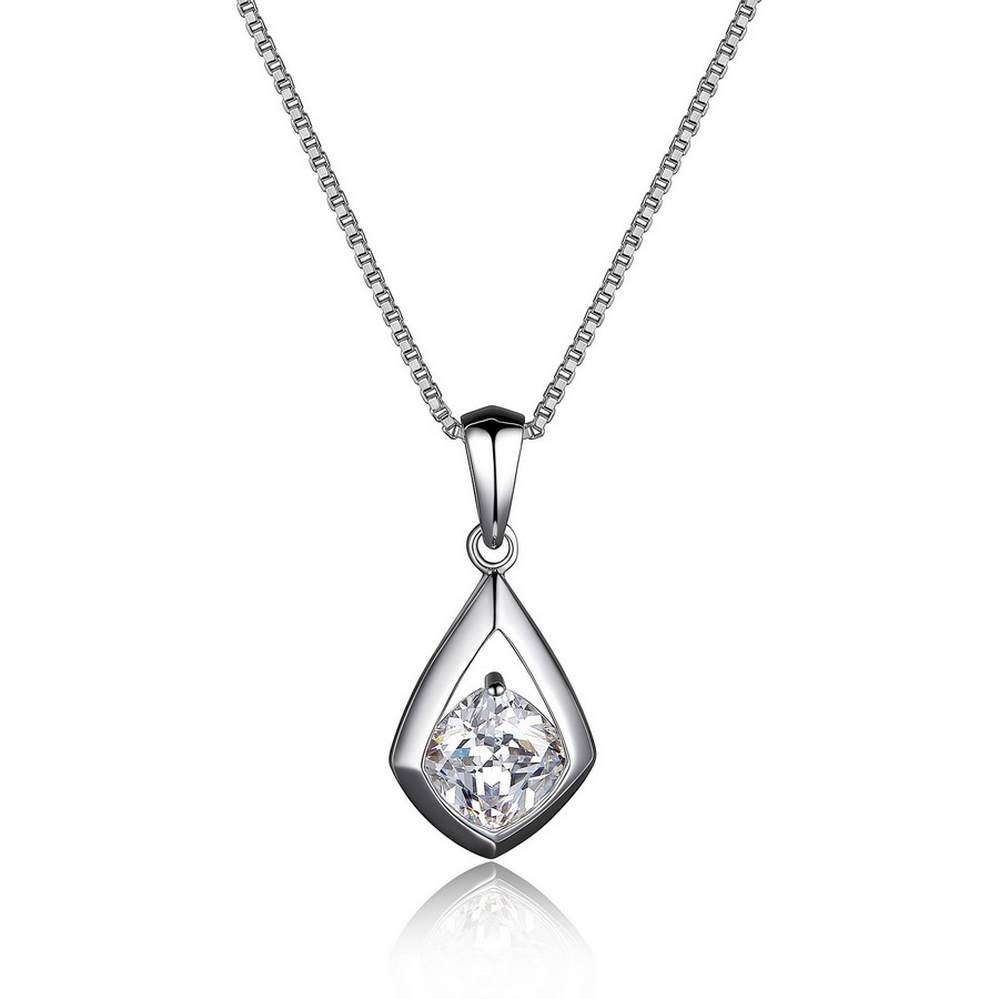 Pendentif solitaire, argent rhodié, zircon incolore - R0LB6M0044 - Elle
