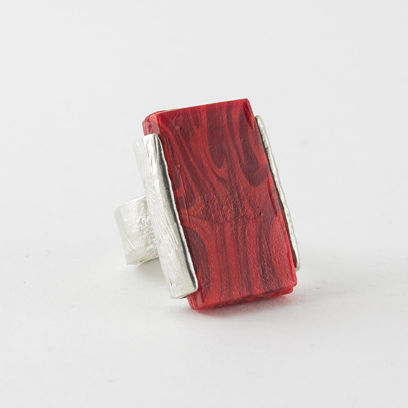 Bague ajustable étain et verre