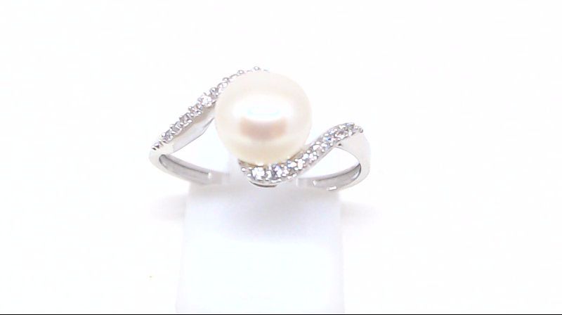Bague or blanc, perle, zircons Bague or blanc, perle, zircons