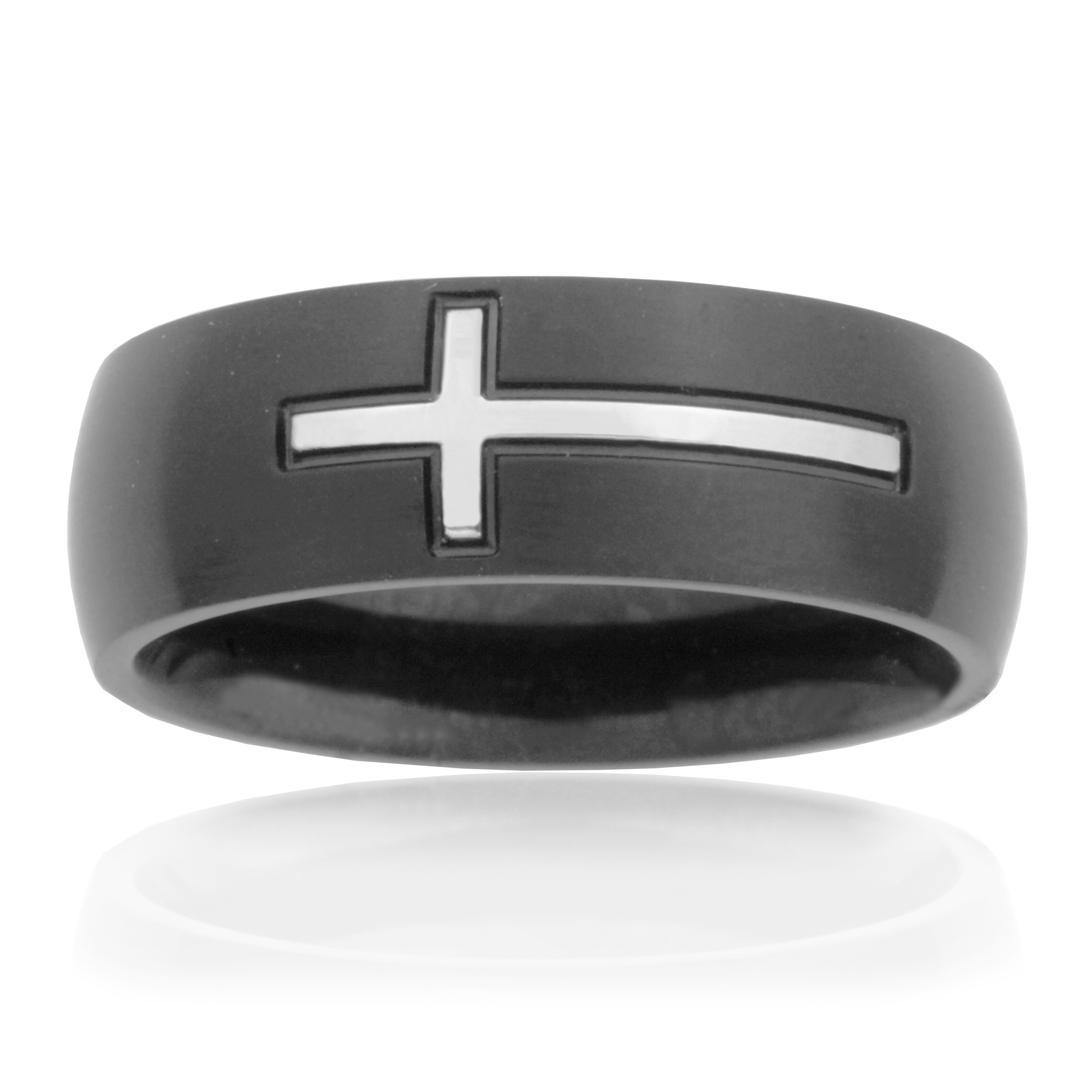 Bague croix homme en acier 2 tons